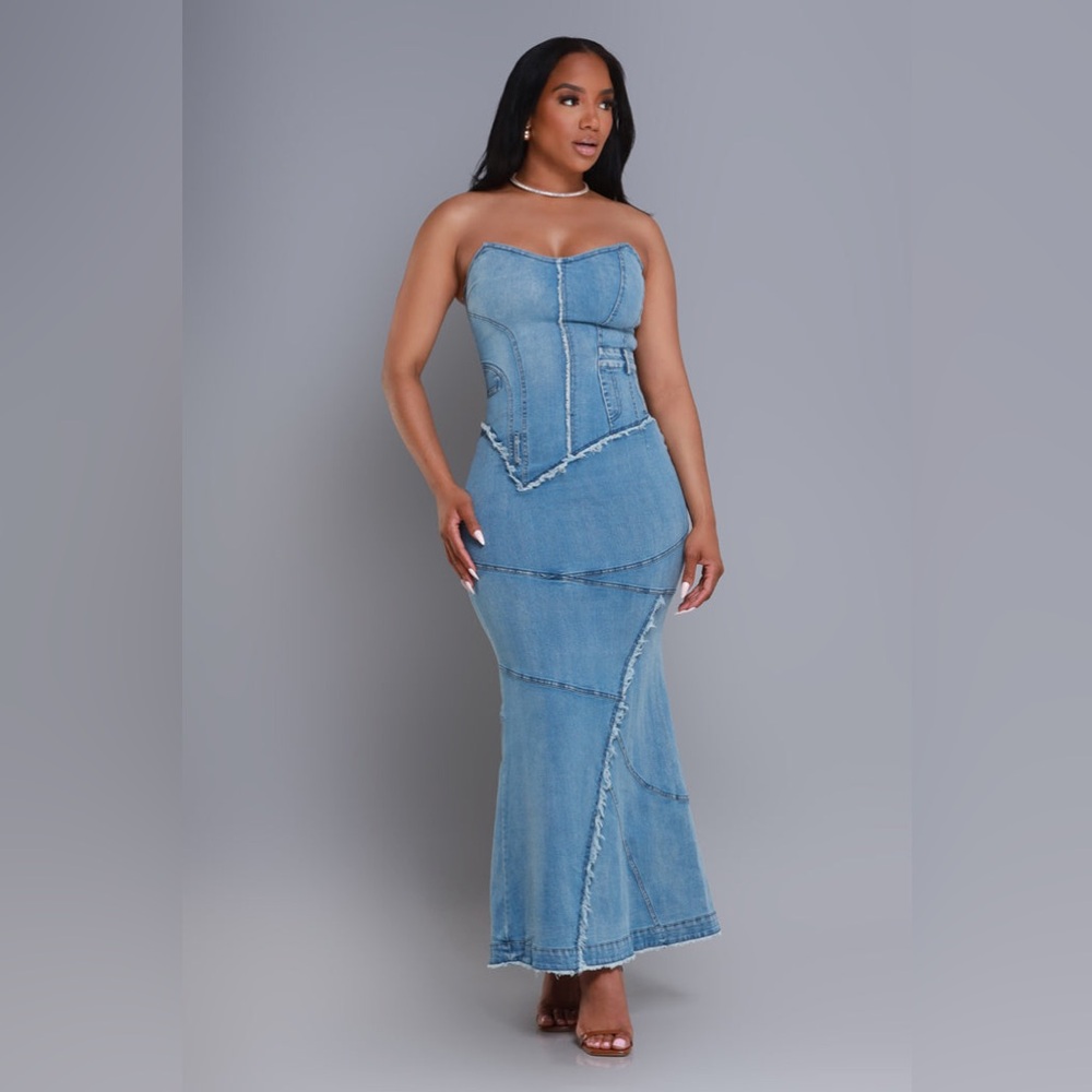 Strapless Denim Maxi Dress